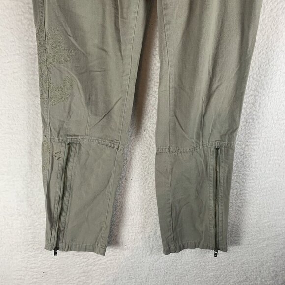 Da-Nang Pants Women's Small Olive Green Floral Embroidery Mid-Rise Straight 9700 - Picture 3 of 16